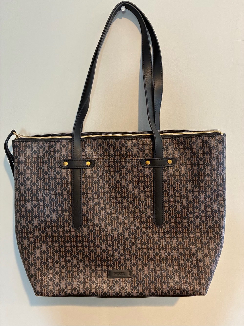 Classic Fossil felicity Monogram Tote Bag in Brown and Black